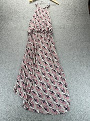 Apt. 9 Maxi Dress L Pink Grey Swallow Bird High Low Halter Boho Coastal Summer
