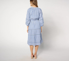 Destination 365 Printed BOHO Peasant Midi Dress – Women&rsquo;s Petite-S SP – Chambray