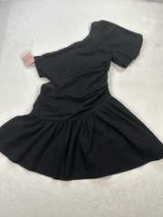 Hudson Gray Black One Shoulder Mini Dress S NWT Side Cutout Ruffle Hem Boutique