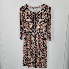 J Jill Dress Womens XS Dark Floral Midi Soft Stretch Pockets Boho
