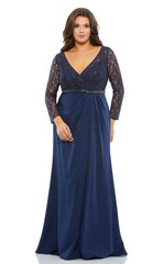 NWT Mac Duggal Midnight Navy Long Sleeve Beaded Evening Gown 18W $498