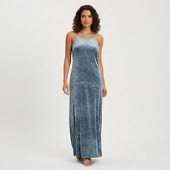 NWT TOPSHOP Women Maxi Dress Size 4 Velvet Blue Party Sleeveless Modern Preppy