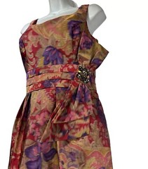 Eliza J New York Sleeveless Floral Brocade Dress Rhinestone Bow Pleated Size 8