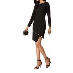 MSK Petite Black Asymmetrical Shift Dress w/ Pearl Stud Embellishments – 14P