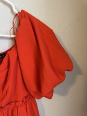 Blue Blush Orange Solid V-Neck Puff Sleeve Short Romper Dress Zip Size S
