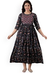 Handmade Floral Cotton Maternity Dress : Nursing Friendly Gown With Side Zipper