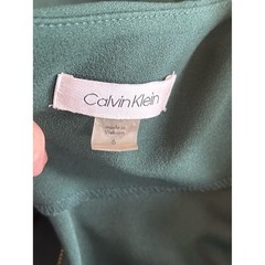 Calvin Klein 3/4 Ruffle Sleeve Zip Back Sheath Career Cocktail Dress SZ 6 Green