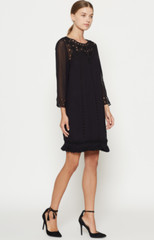NWT $398 Agatha Laser-Cut Crepe Shift Dress, Caviar – XXSMALL