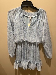 NWT Dilliard’s Long-Sleeve Mini Dress Women’s XS Blue Floral V-Neck