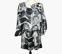 My Tribe Abstract Monochrome Silk Tunic Dress Womens L Artsy Modern Minimalist