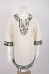 Ark & Co Women&rsquo;s Shift Dress S V-Neck Embroidered Grommet Studded Black White