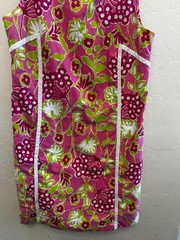 Vintage -style Lilly Pulitzer shift, size 8, pink/red/green. White satin trim