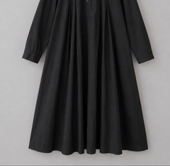 Margaret Howell Long Sleeve Cotton Band Collar Tuck Dress Black 2