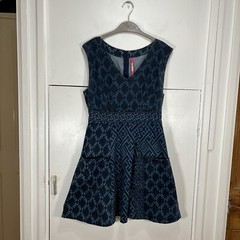 Plenty By Tracy Reese Dress Denim Blue Navy Stretch Fit Flare Structured Size 8