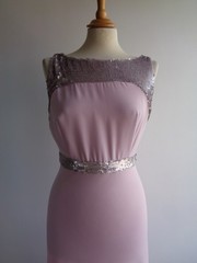 V Very pink silver sequined evening dress full length ballgown prom party UK10