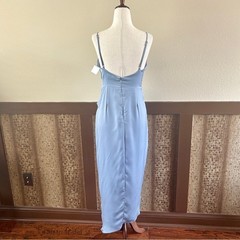 Floret Studios Draped Sleeveless Faux-Wrap Midi Dress Light Blue Medium NWT