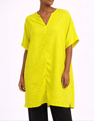 Lanhtropy linen yellow mini dress tunic one size better fit sz S/M