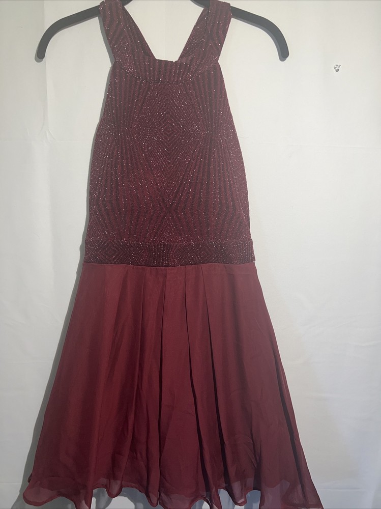 Trixxi Sleeveless Red Sequin Holter W/ Bow Tulle Short Dress Size 9