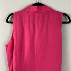 Coldwater Creek Linen Blend Button Front Midi Dress Size 16 Pink Tie Waist