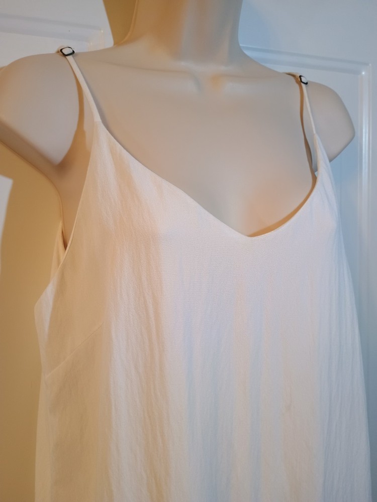 Mossimo Adjustable Spaghetti Strap Button Slits White Rayon Nylon Midi Dress M