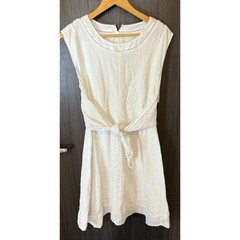 CAbi Fit & Flare Dress Womens 8 White 100% Cotton Eyelet Lace Tie Front coastal