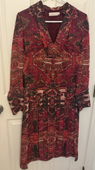 Tory Burch Burgundy Black Geometric V-Neck Shirt Dress Long Sleeve Knee 4