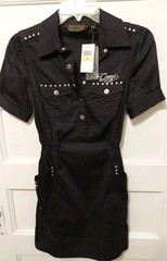 Nwts $107 Coogi Junior Size Medium Black Studded Snap Front Short Sleeve Dress