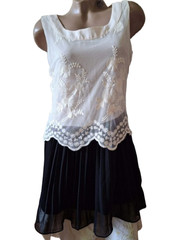 True Decadence Embroidered Pleated Chiffon Dress NWT Black Cream UK 12 (Fits S)