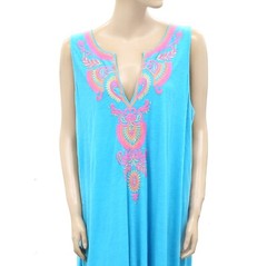 Lilly Pulitzer Nolia Cover-Up Maxi Dress Embroidered Pom Pom Cotton M 282240