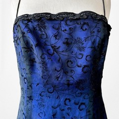Vintage Y2K 90s Black Blue Velvet Mesh Glitter Fit Flared Maxi Prom Dress Size M