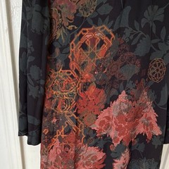 Soft Surroundings Lined Navy Coral Floral V-Neck Shift Chiffon Dress Boho 3/4