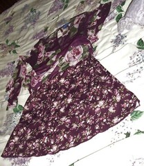 Francescas&rsquo; Blue Rain Floral Mesh Overlay Bell Sleeve Dress, Sz S Burgundy Mini