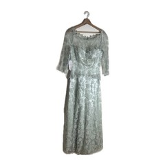 vtg Cassandra Stone Dress Womens 8 Sage Green Lace Gown Formal Evening Beaded
