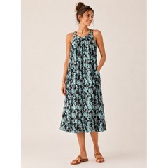 Anthony Richards Floral Midi Dress M Gray Teal Boho Summer Pocket House Nap