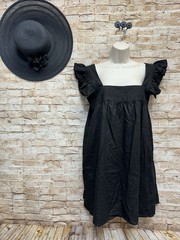 OPT black Linen/cotton Ruffle Shoulder Square Neck Mini Dress Size XS