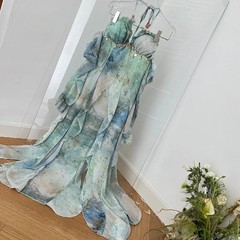 2025 Halter Neck Ruffled Maxi Dress Blue Green Floral Bohemian Beach Party Dress