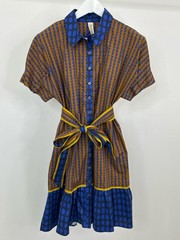 Uncle Frank Shirt Dress Size S Brown & Blue Women Cotton Polka Dots Pockets Prep