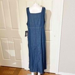 Vintage J. Denim Square Neck Button Dress 90s Womens Cottagecore 80s 70s