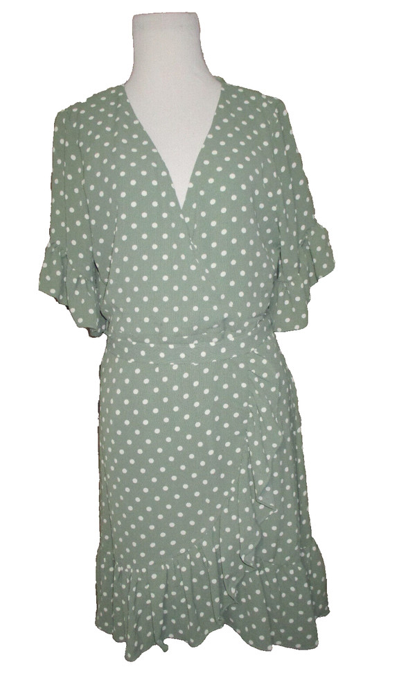 Wishlist Apparel Womens Sage Green Polka Dot Chic Tea Party Dress Sz Medium