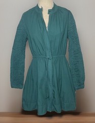 Sea NY Size S Casey Emerald Green Hand-Smocked Sleeves Tunic Cotton Top