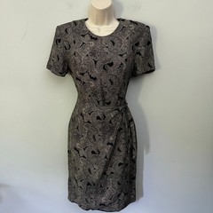 Vintage Patrick Collection Dress 4 Black Paisley Silk Sheath Dainty Cocktail