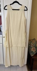 J. Jill Linen Dress Sz M Yellow Layered Overlay Tank Shift Maxi Sheer Trim Ties