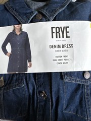Frye Denim Dress Size Large Mini Button Front Dual Chest Pockets Dark Wash NEW