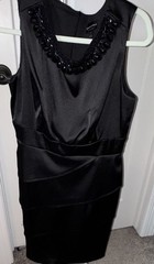 Connected Black Solid Sheath Dress 14 V-Neck Beaded Satin Zip Party Cocktail