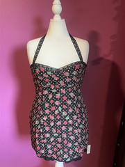 For Love & Lemons Betty Bud Mini Dress NWT Black Rose Polka Dot Halter Size XL