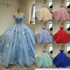 Light Blue Off Shoulder Floral Quinceanera Ball Gown Multi Color Sweet 16 Dress