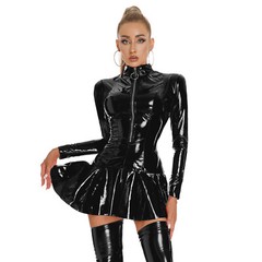 Womens Costume Ladies Clubwear Nightclub Dress Wet Look Jumpsuit Latex Dresses