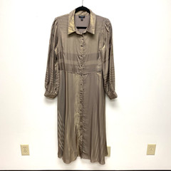 Current Air Monday Metallic Midi Button Shirt Dress Women Brown Gold Belted M