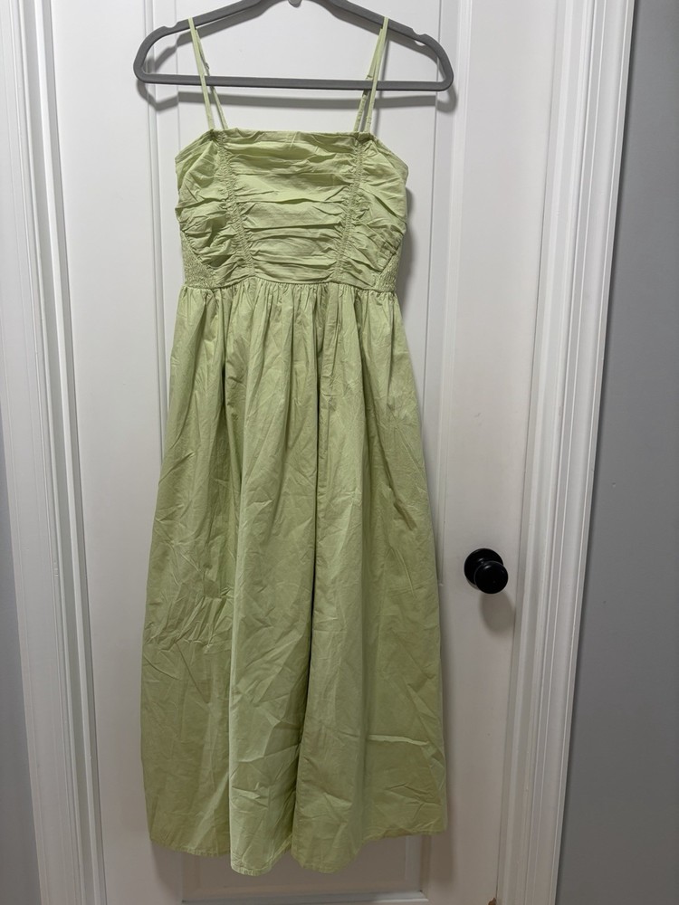 American Eagle NWT size Medium Light Green Ruched Cotton Poplin Midi Dress