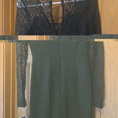 Dear Moon Black Solid Lace V-Neck Long Sleeve Maxi Dress Lined Stretch 3